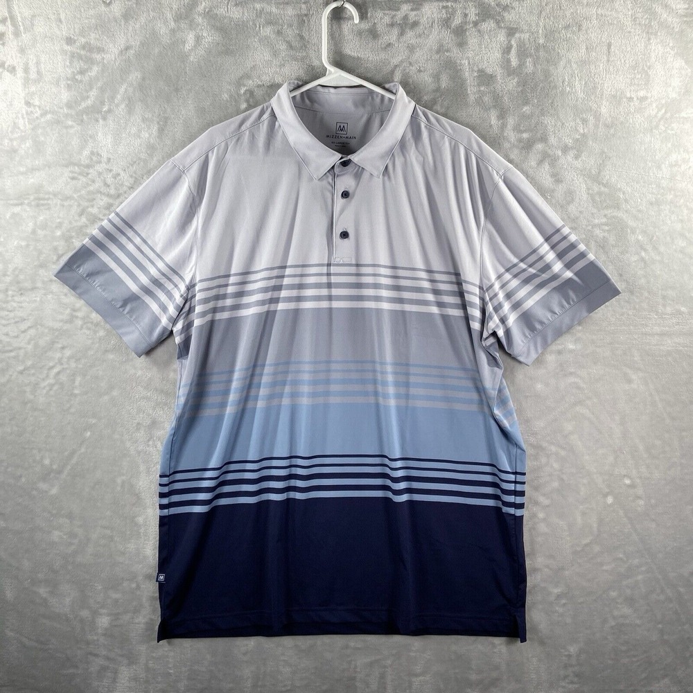 Mizzen + Main Shirt men's XXL Polo Performance Trim Fit Golf Gray Striped 2XL